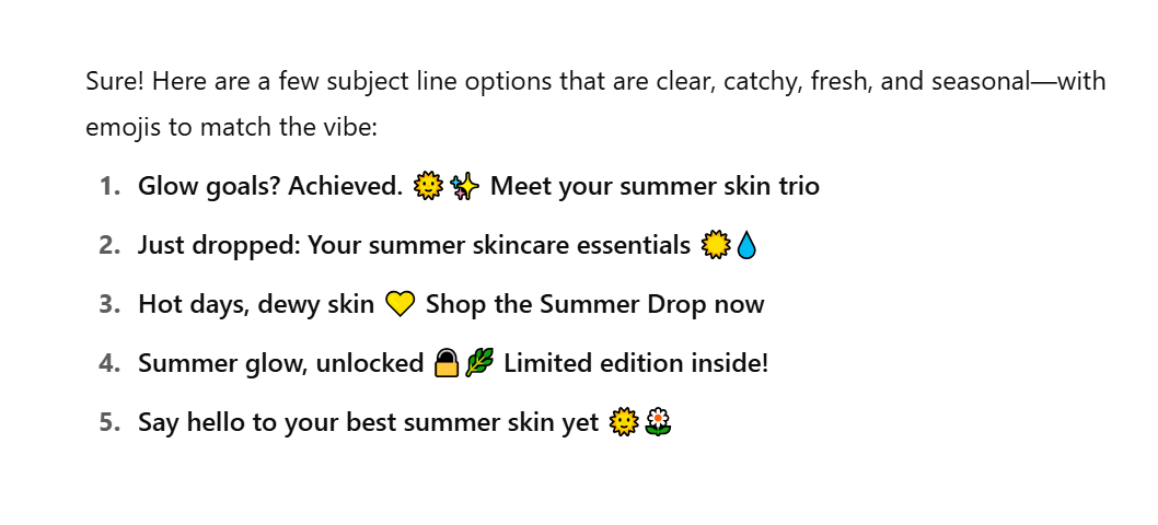 subject line creation prompt output
