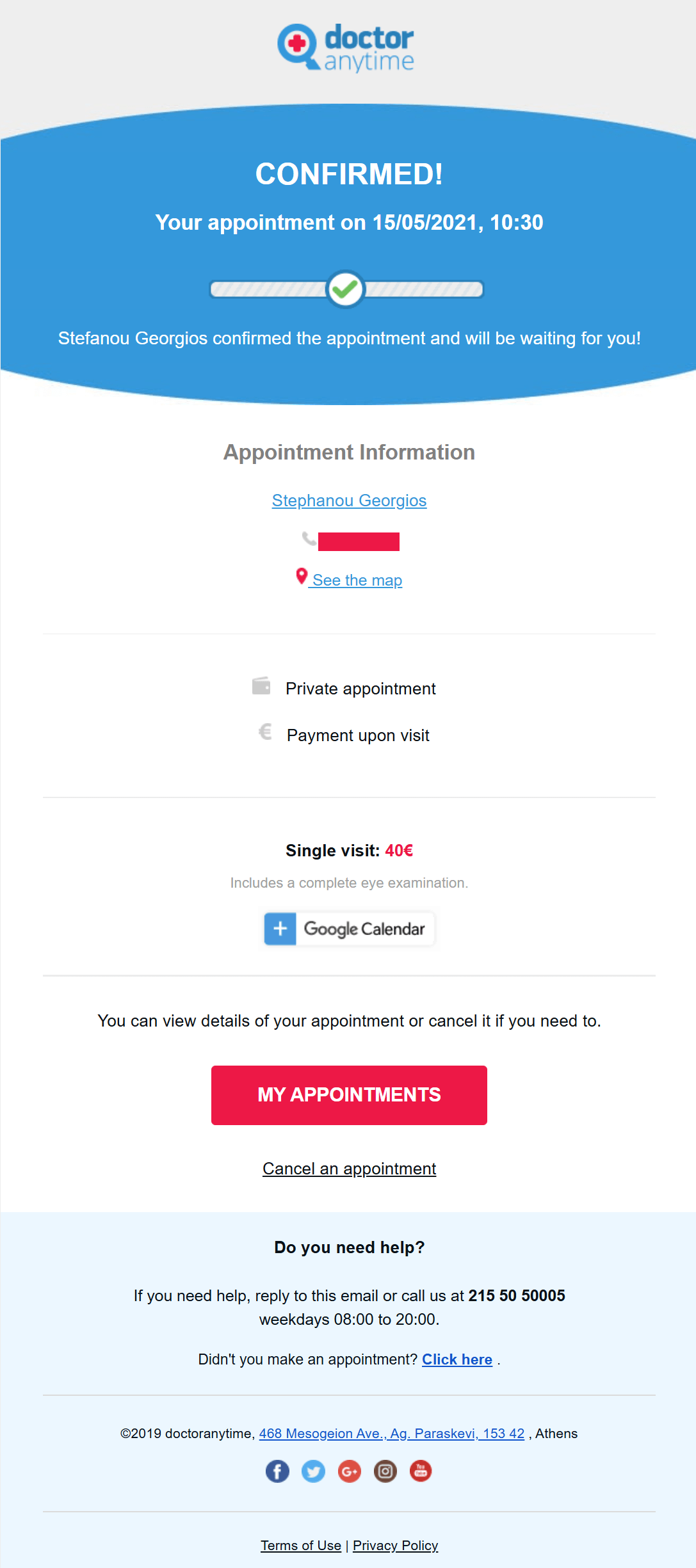 Appointment confirmation by doctoranytime