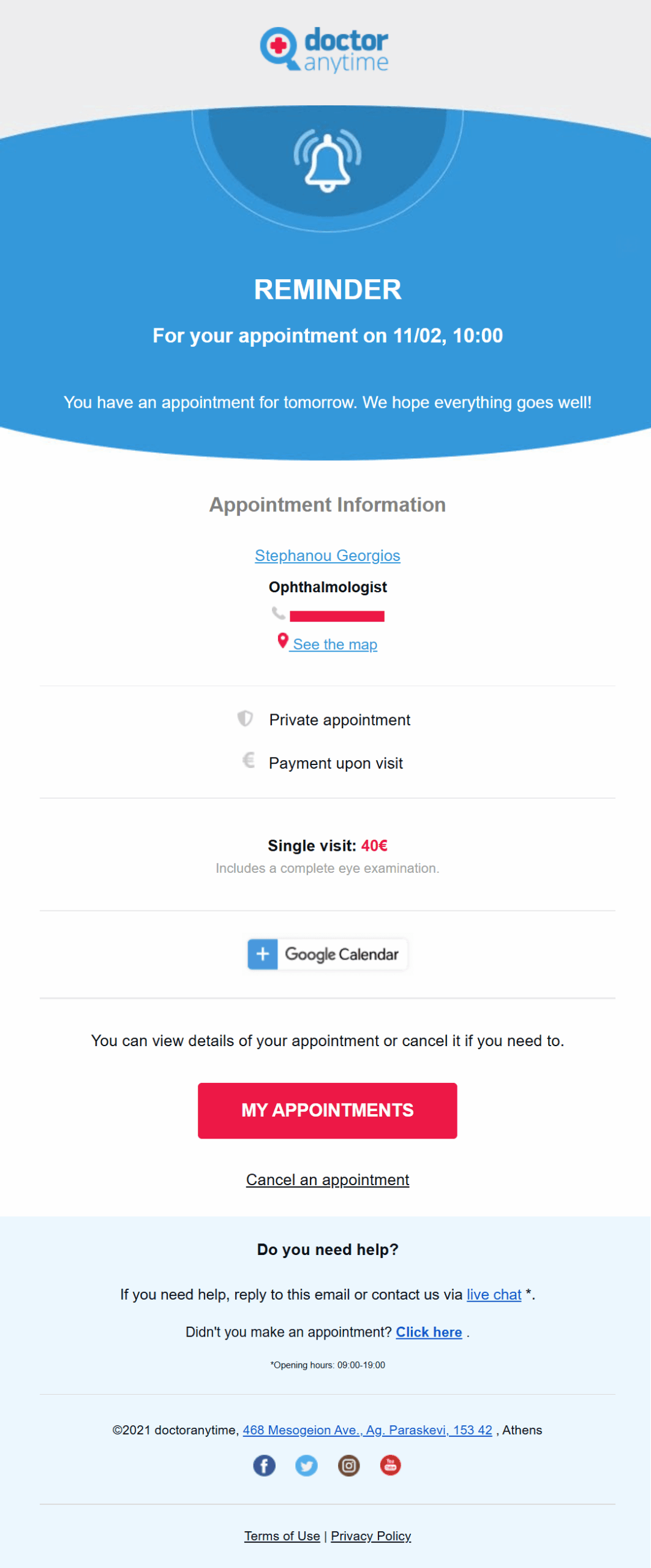 Appointment reminder by doctoranytime