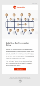 email campaign by Herman Miller prompting readers to enter a giveaway