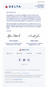 apology email campaign by Delta over travel disruption