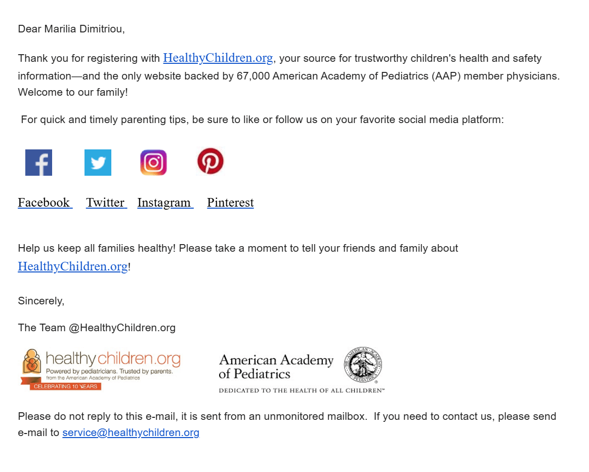 Thank you for subscribing email