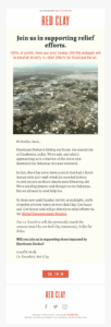 fundraising email by Red Clay Hot Sauce