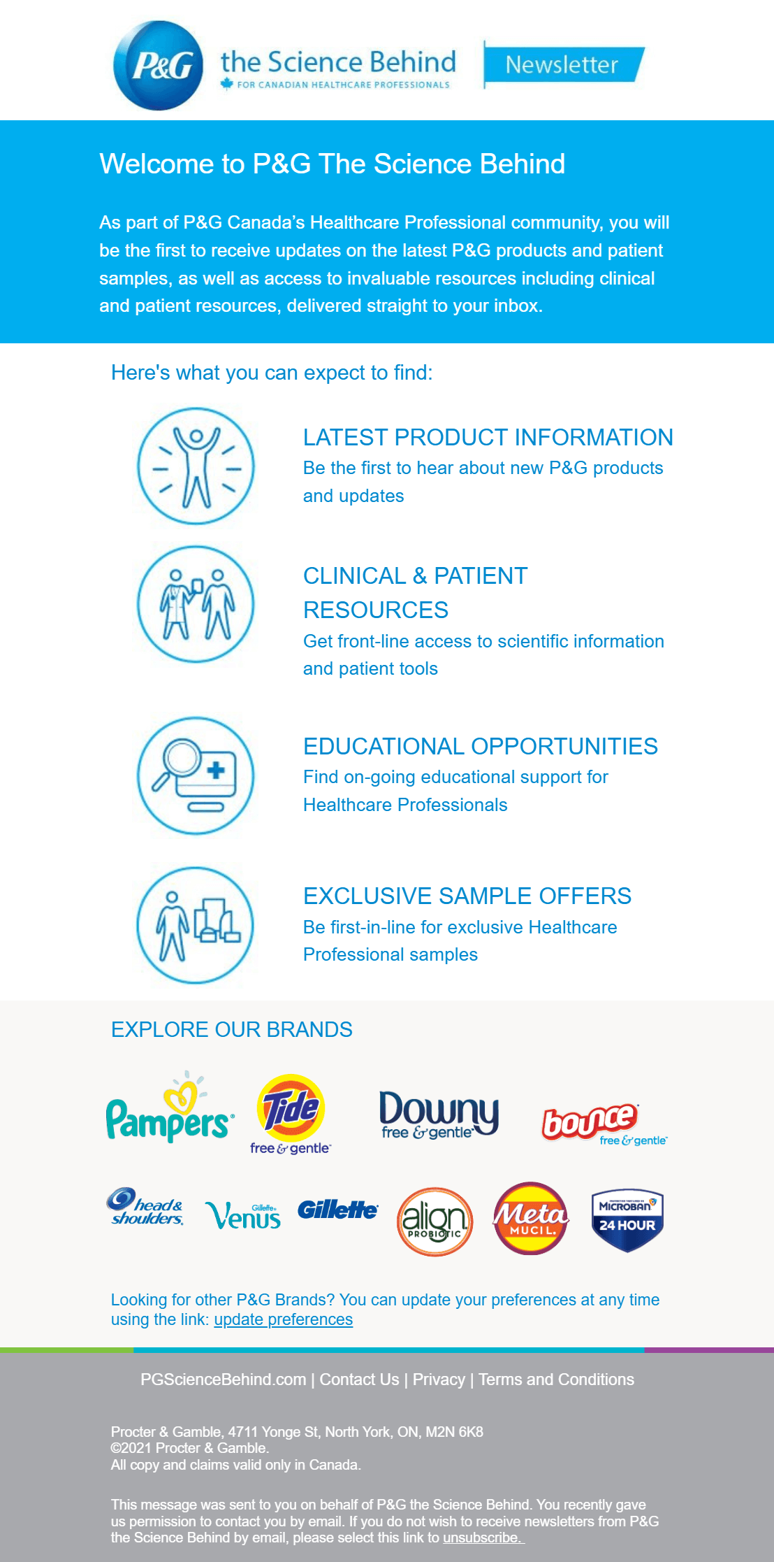 Welcome email message by p&g