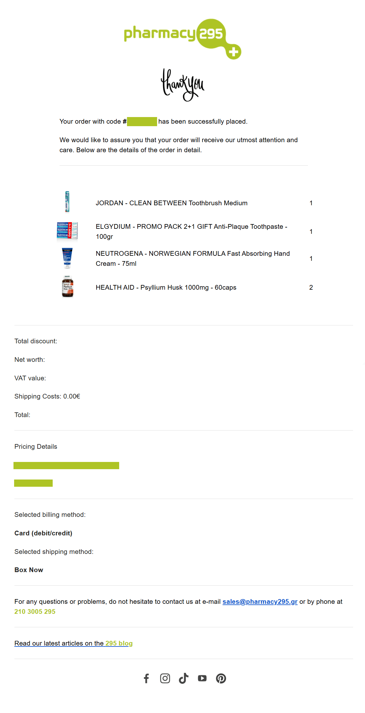 order confirmaion by pharmacy295