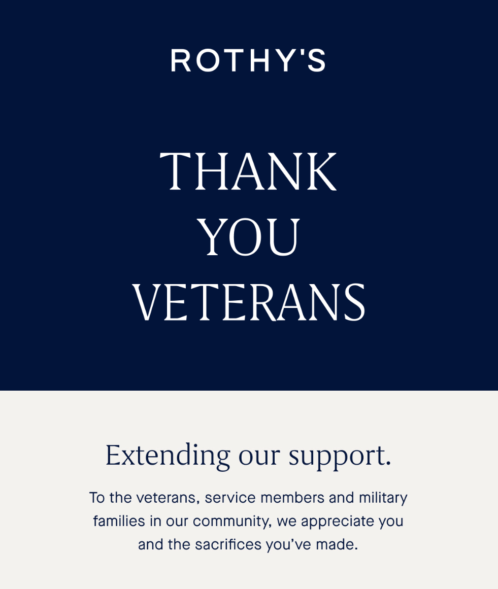 rothy's email copy for veterans day