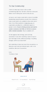 Harry's community email linking to its Crisis Text Line