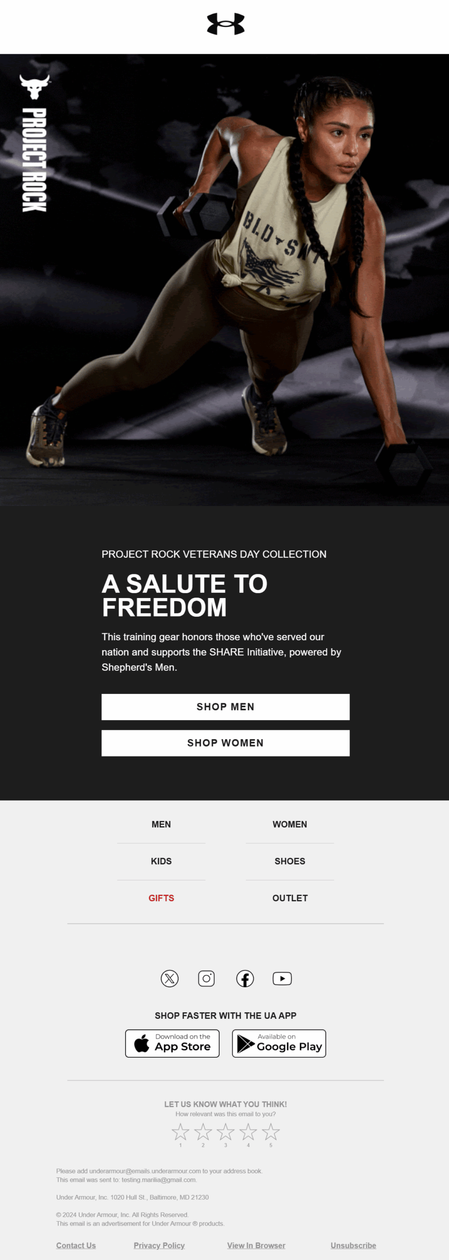under armour salute to freedom email campaign