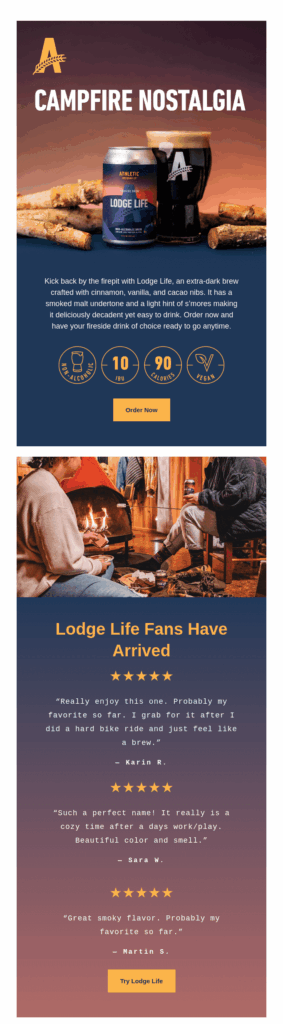 campfire nostalgia email by Athletic Brewing