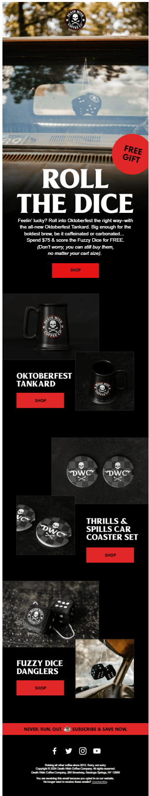 Death Wish Coffee email example
