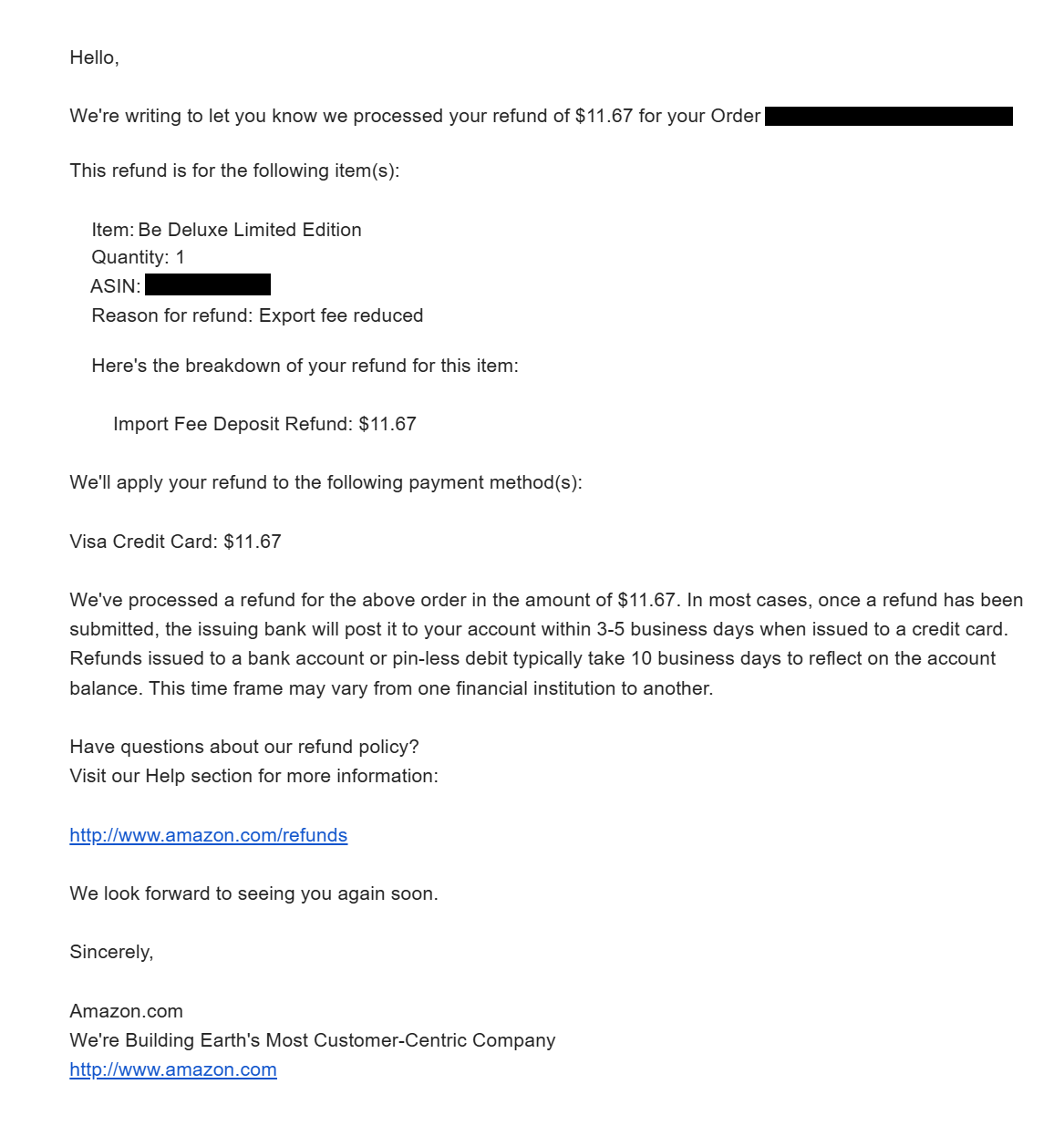amazon refund email example