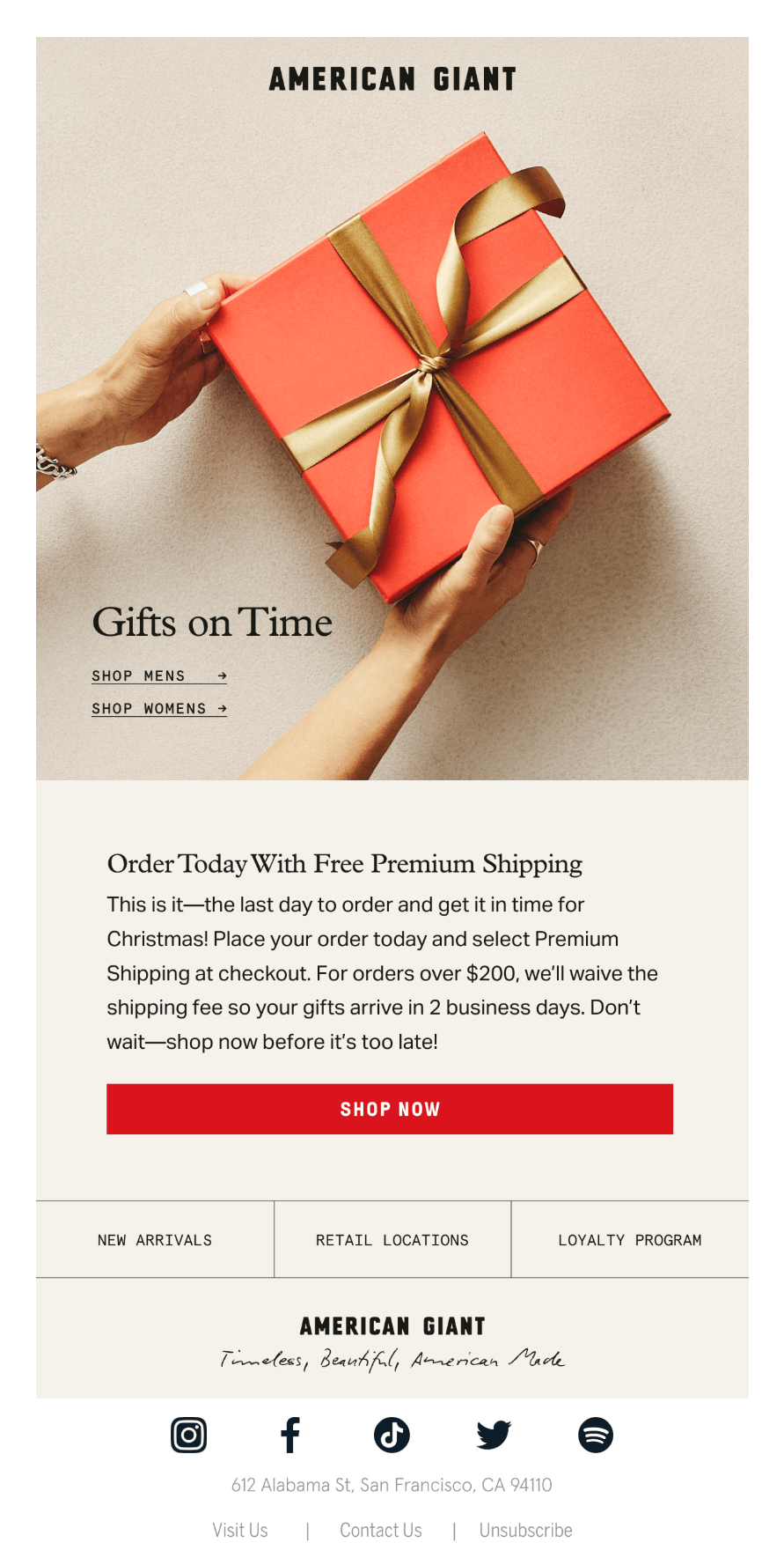 american giant seasonal email campaign example american giant seasonal email campaign example