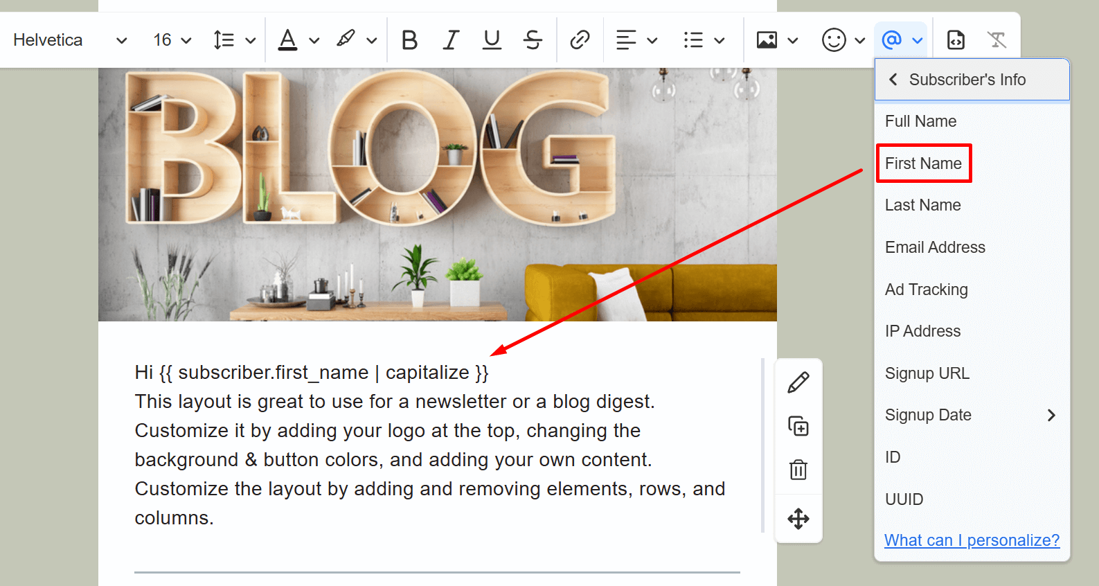 aweber editor personalization tags