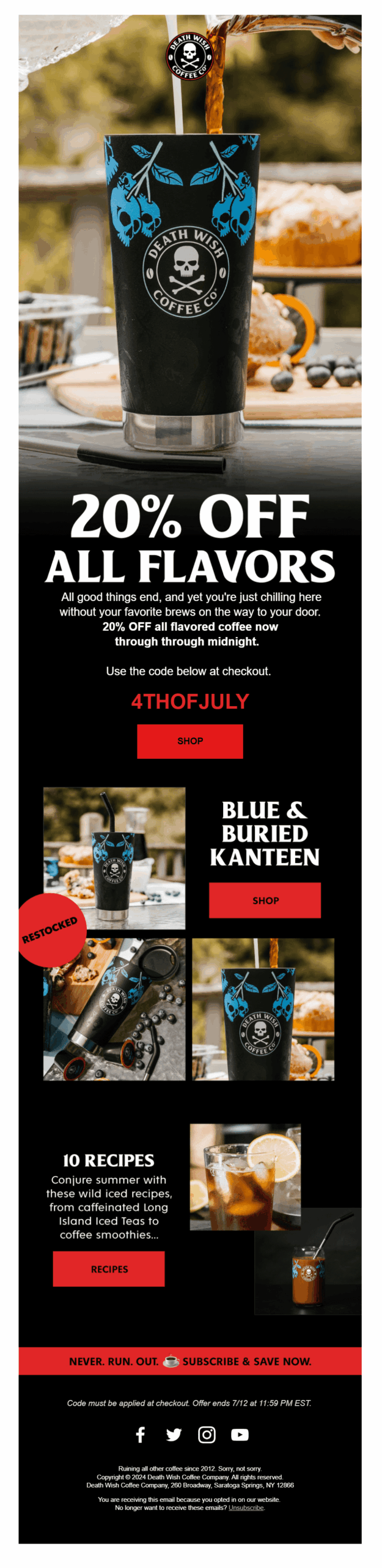 e.l.f. final call email marketing campaign example death wish coffee 4th of july email example