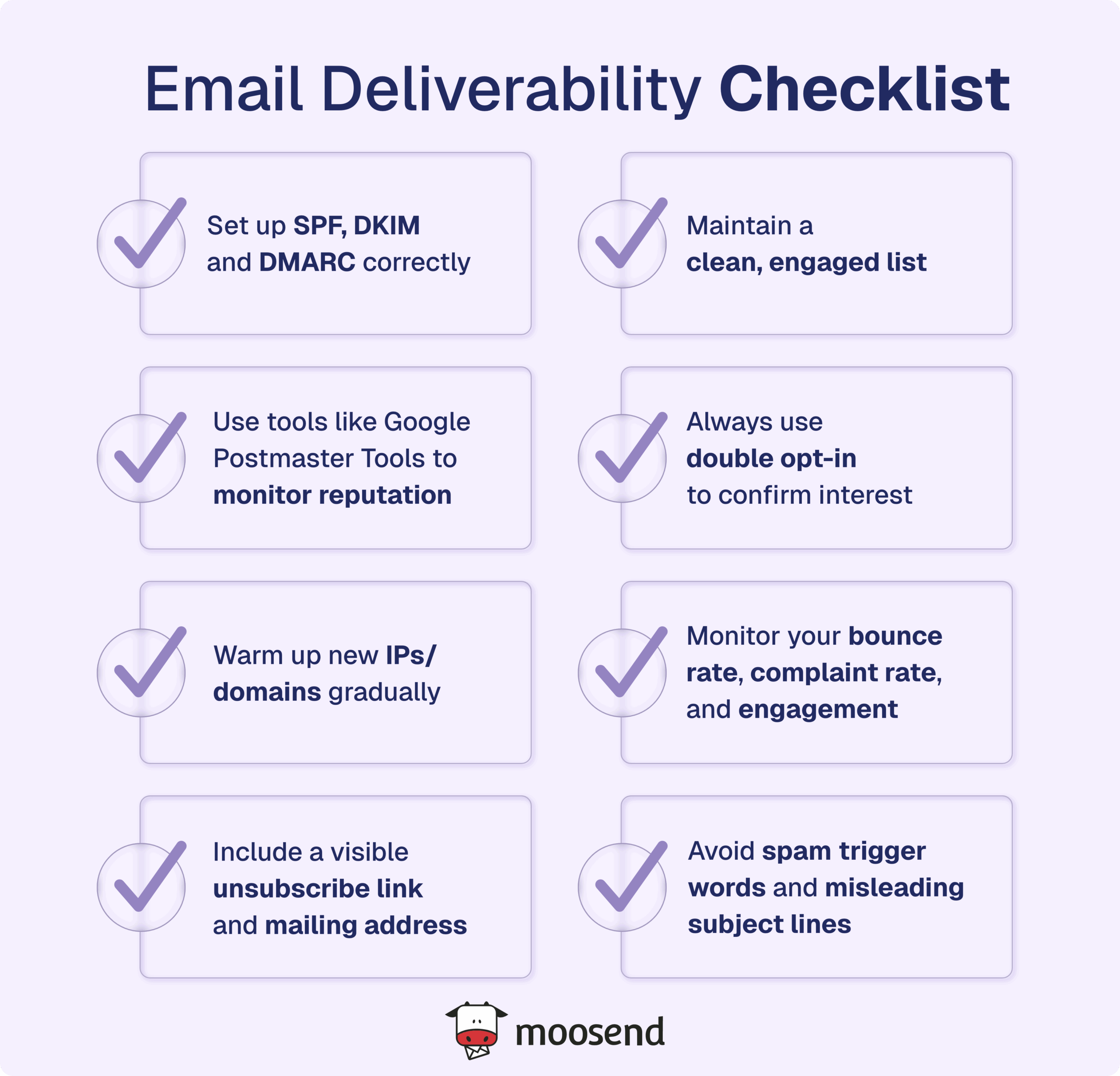 email deliverability checklist by Moosend email deliverability checklist