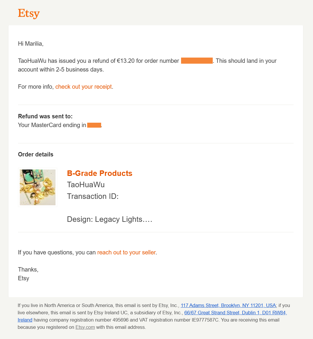etsy refund email example
