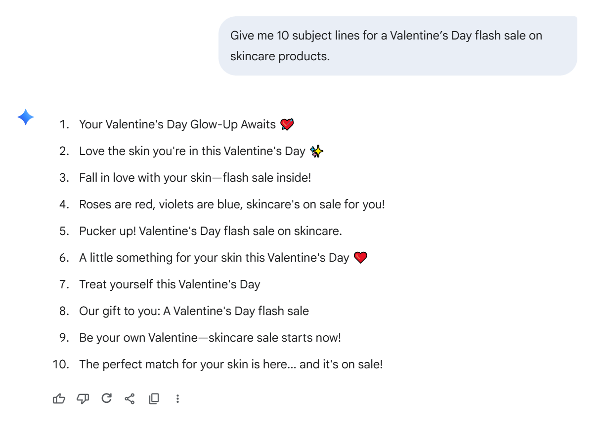 gemini generating subject lines for Valentine's Day gemini generating subject lines for Valentine's Day