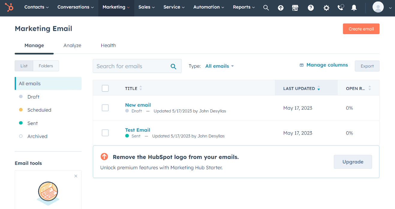 hubspot email platform