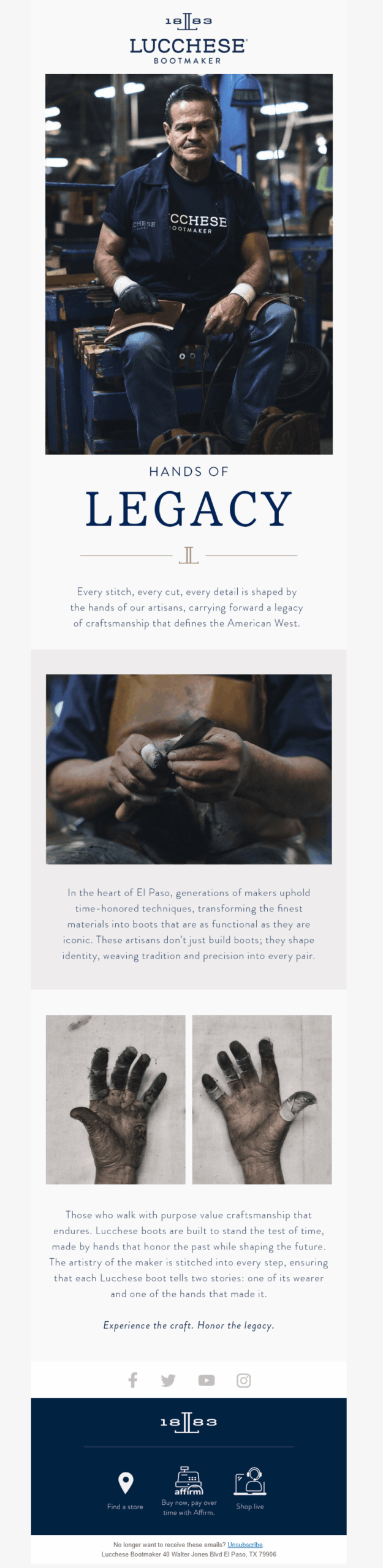 lucchese html email example with brand story