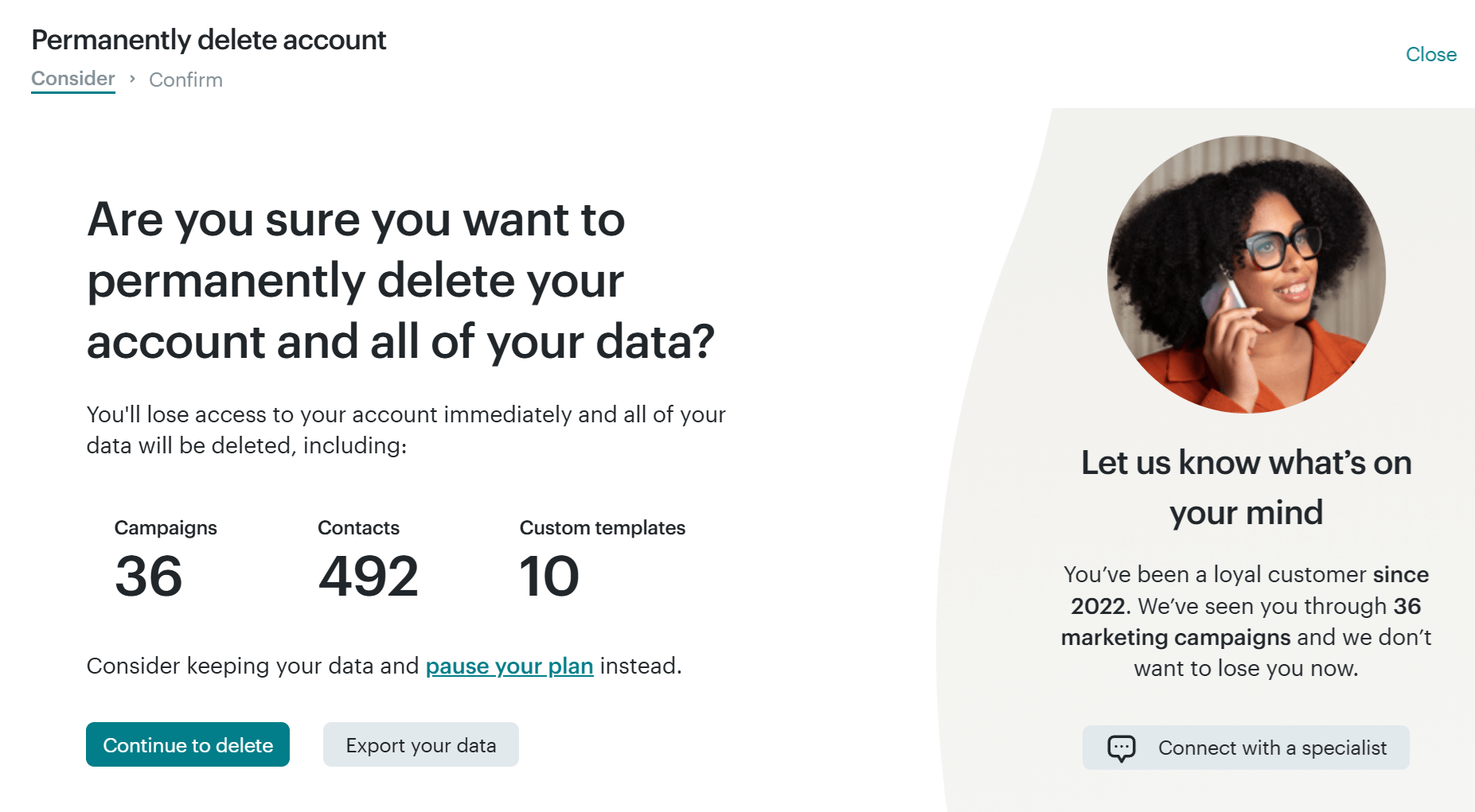 mailchimp confirm account deletion