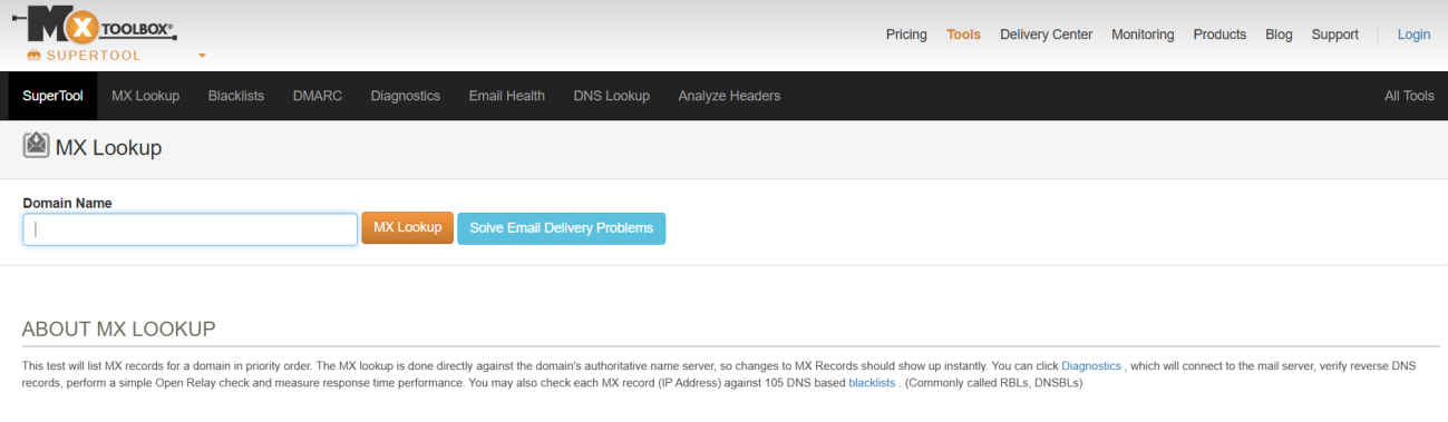 mx toolbox homepage