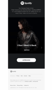 Spotify's weekly email with personalized music recommendations