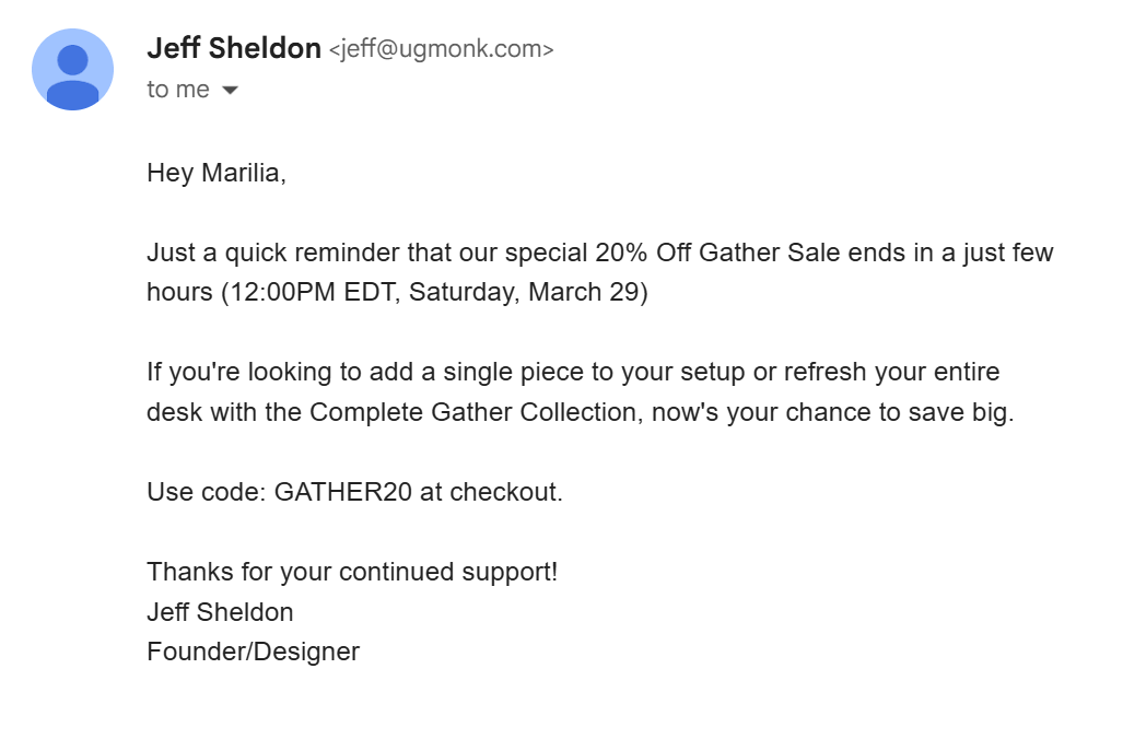 ugmonk plain-text promotional email campaign example