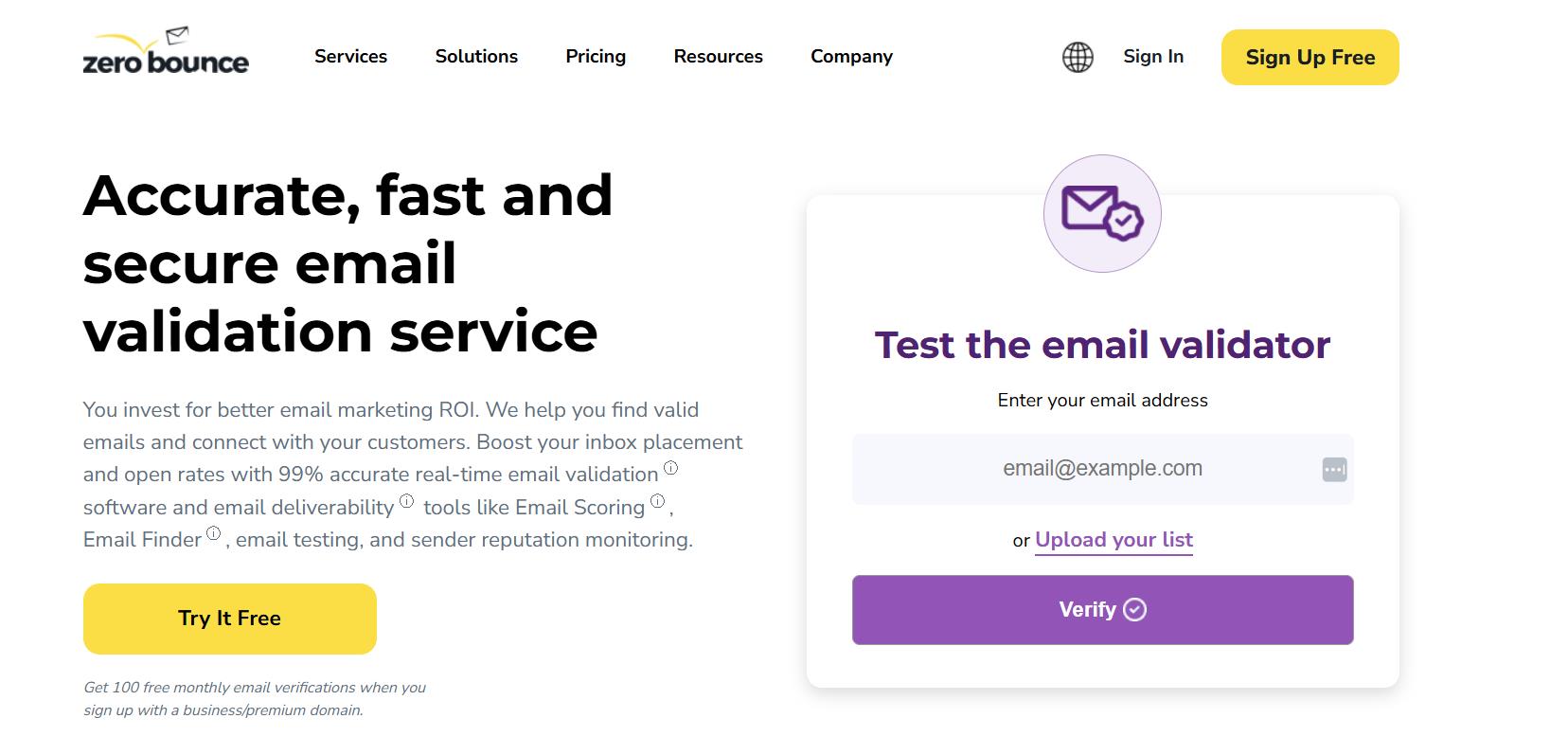 zerobounce homepage