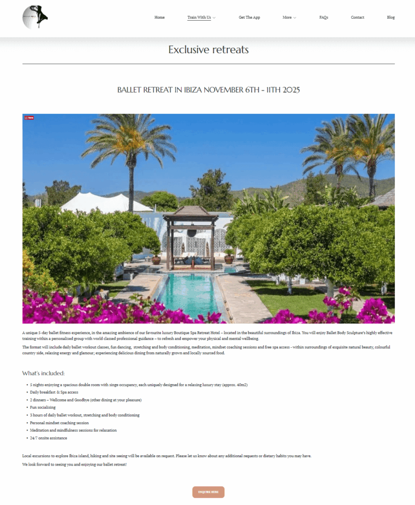 Ballet Body Structure landing page
