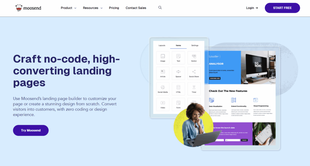 Moosend landing page builder
