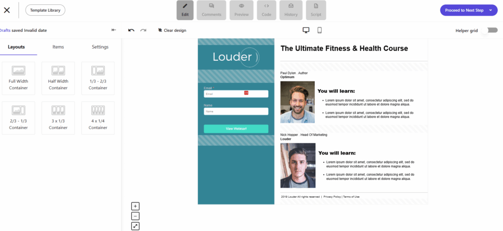 Moosend landing page editor