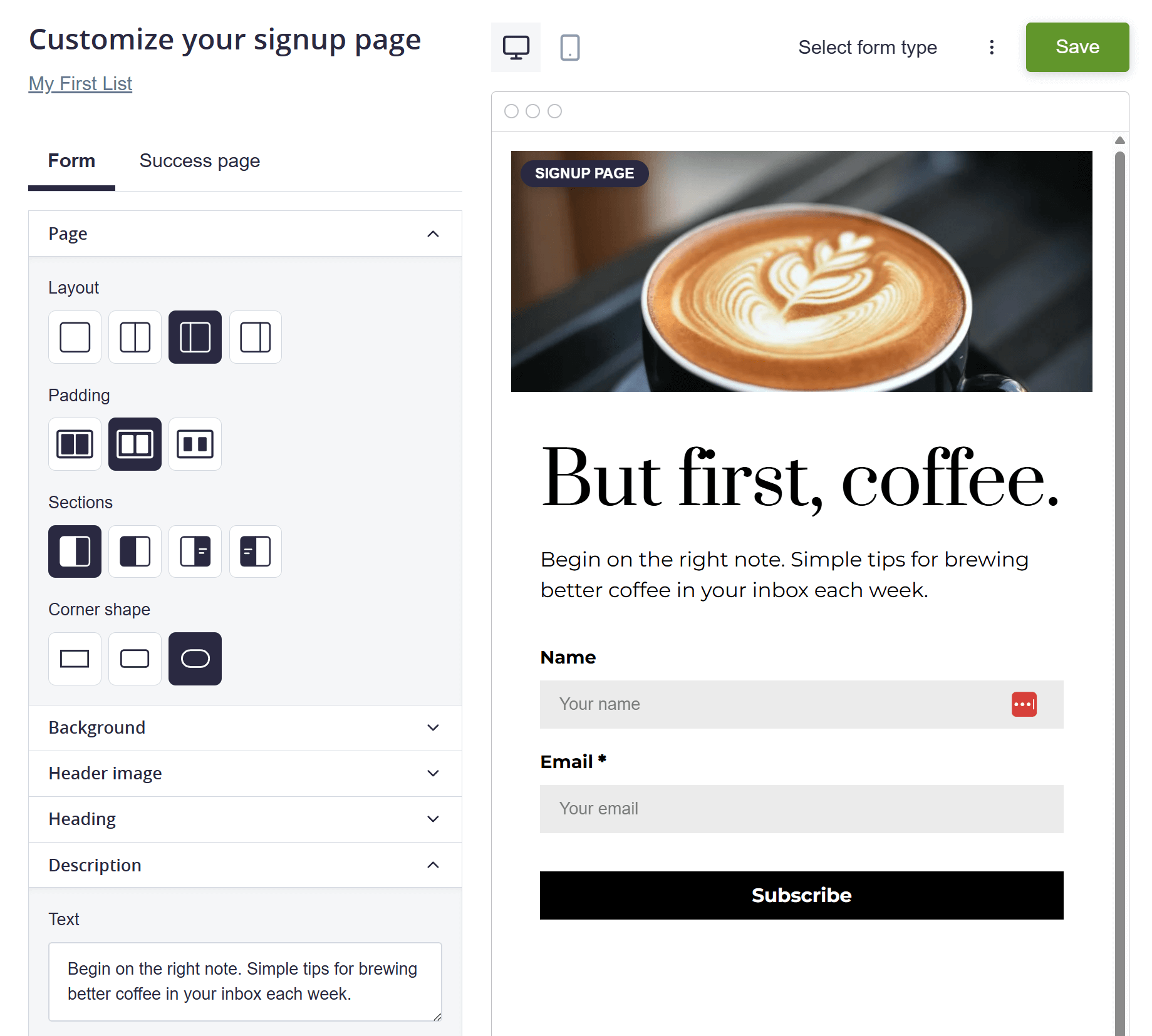 campaign monitor signup form editor