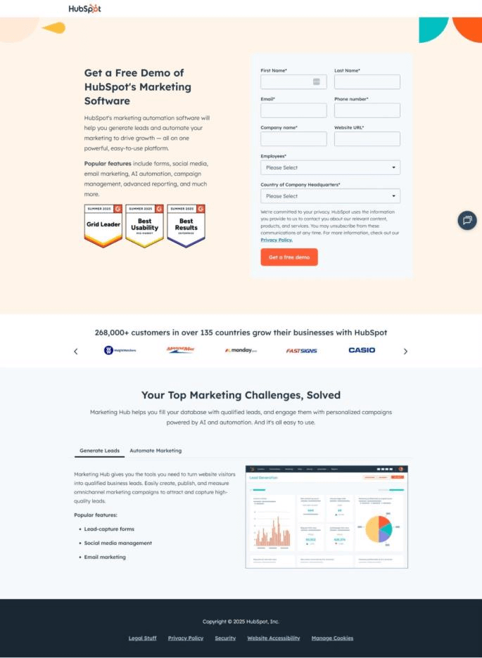 hubspot social proof landing page example
