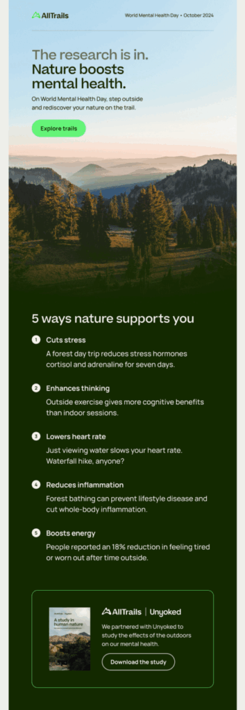 Alltrails marketing email example