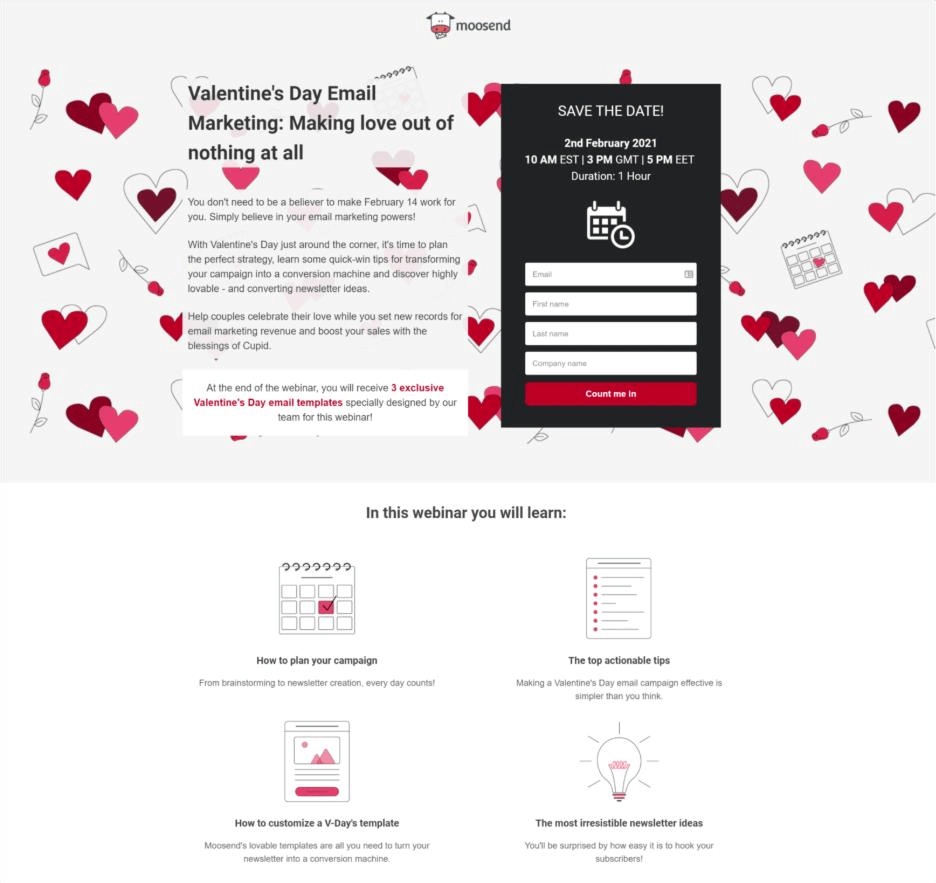 moosend webinar landing page example