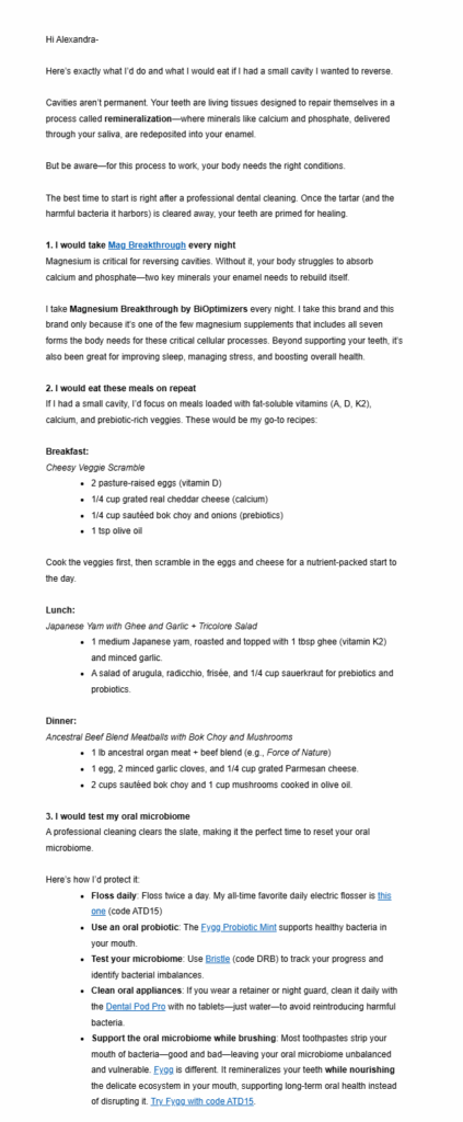 plain text dental email example