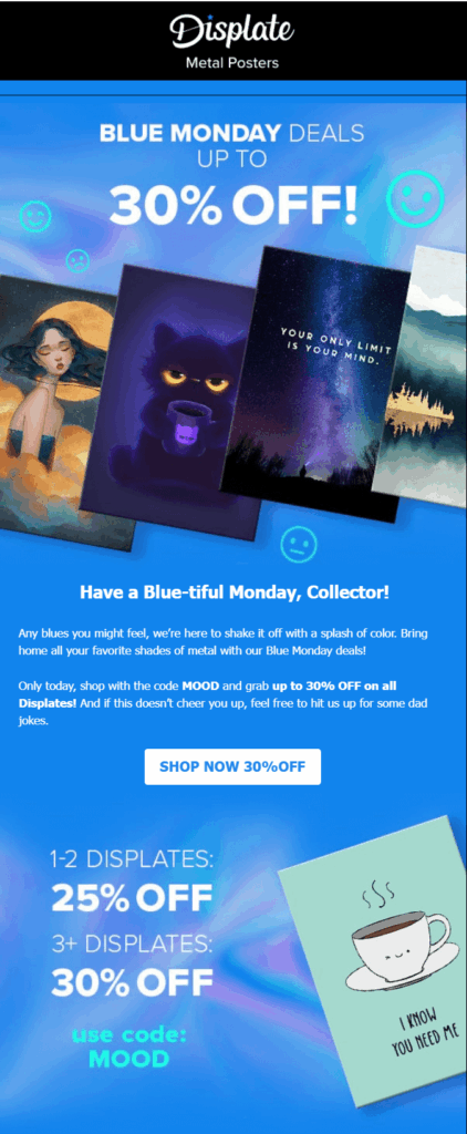 Blue Monday email by Displate