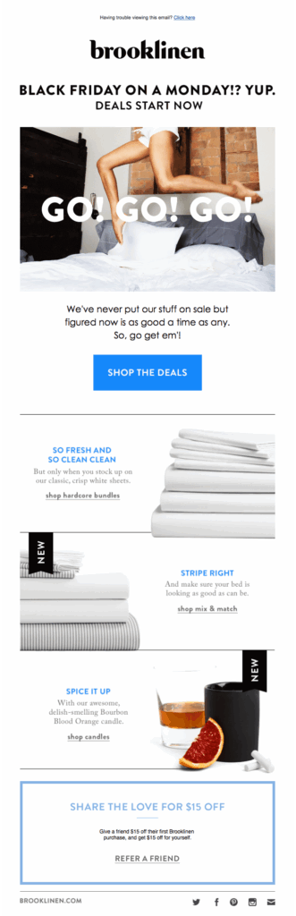 Brooklinen Black Friday email example