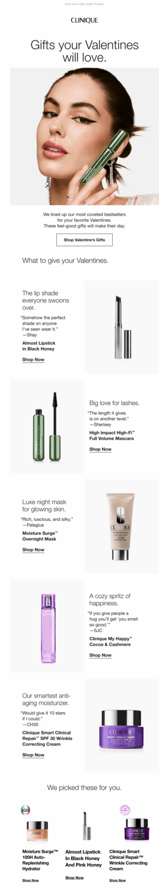 Clinique Valentine's Day email