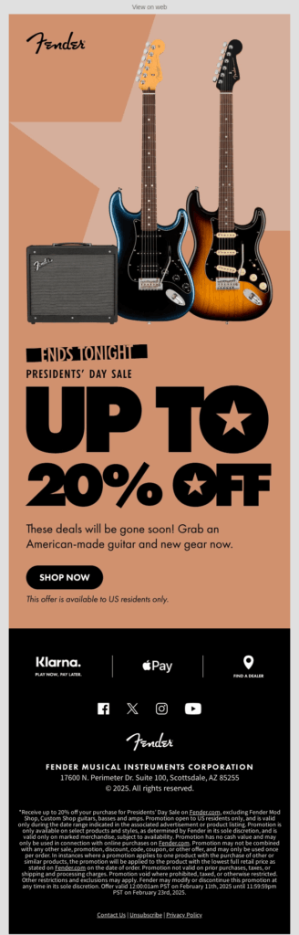 Fender promotional emails Fender promotional emails