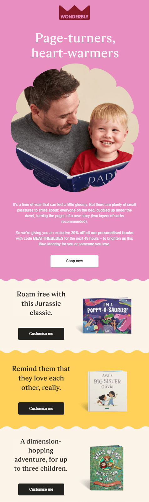 Wonderbly Blue Monday email