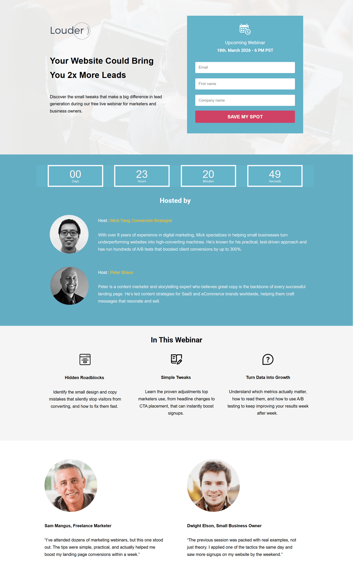 landing page layout