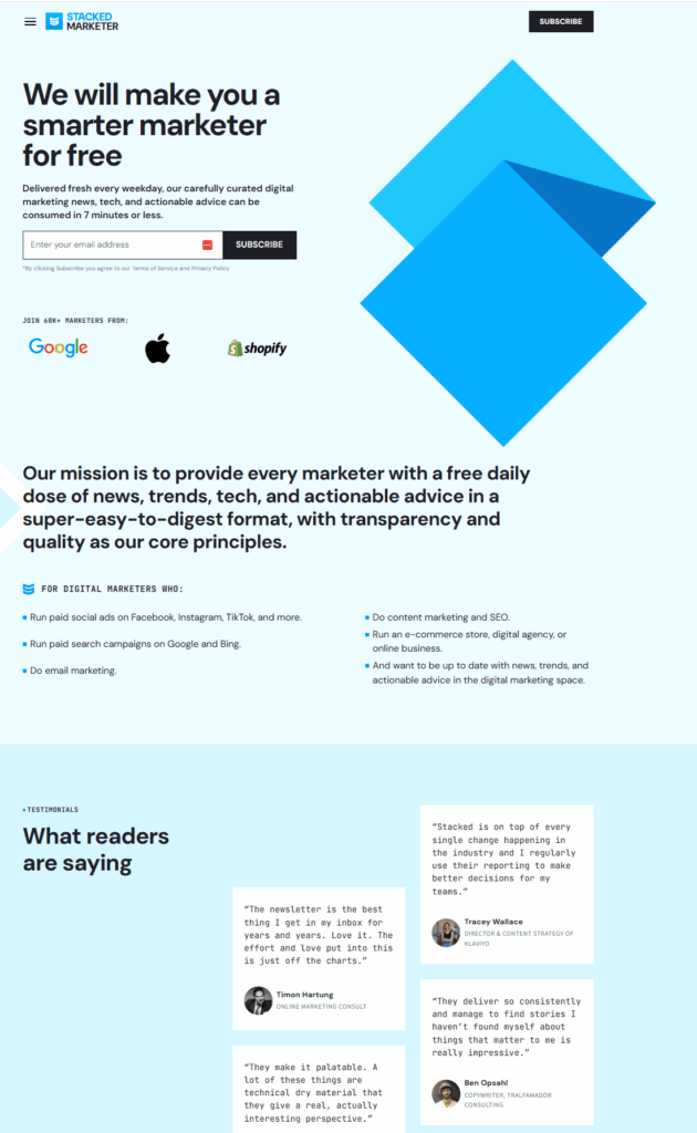 Stacked Marketer newsletter landing page Stacked Marketer newsletter landing page