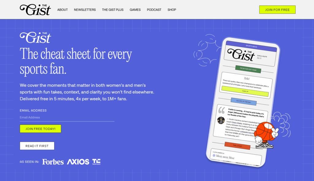 The Gist newsletter page The Gist newsletter page