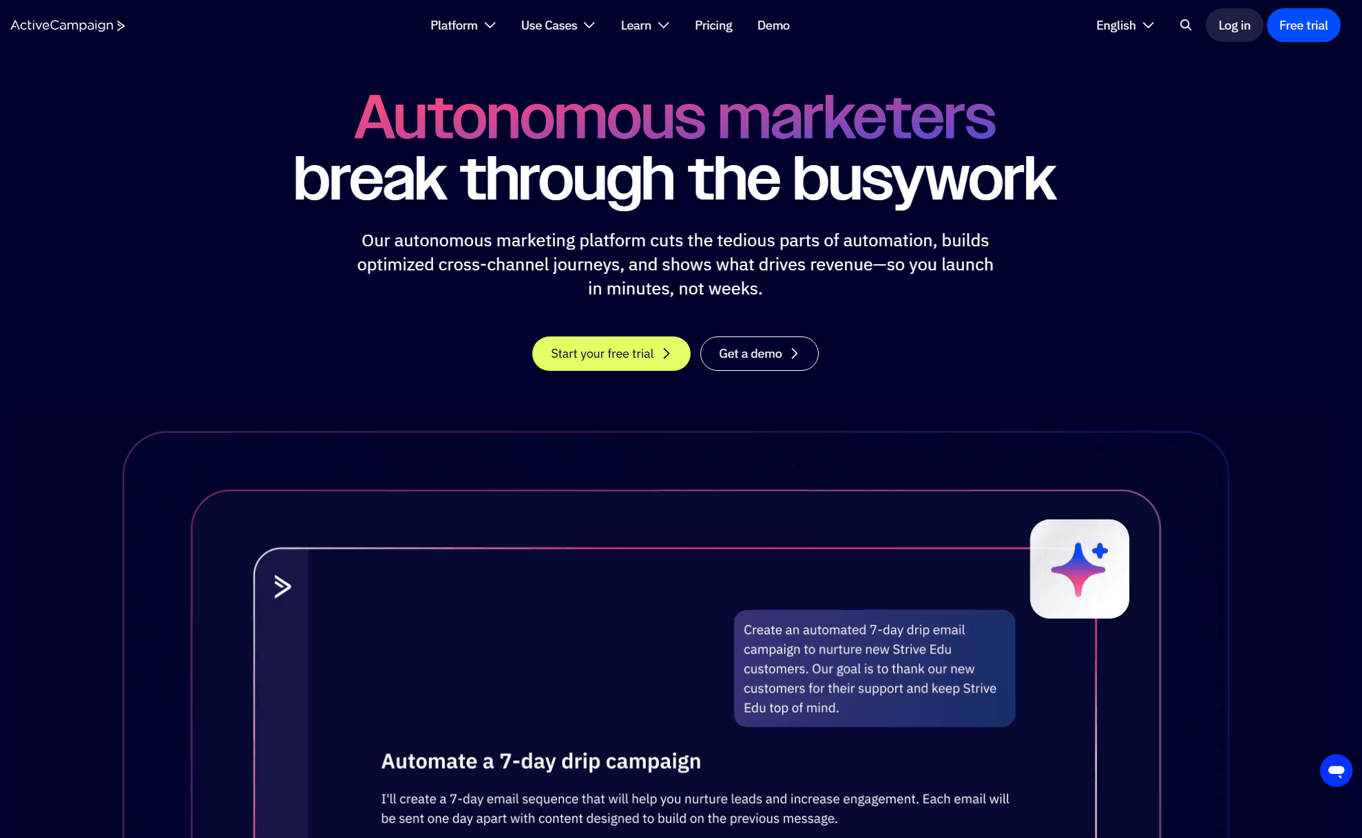 activecampaign's home page