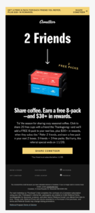 Cometeer's email example referral email by Cometeer