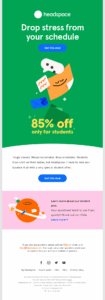 headspace's offer email with discount for students