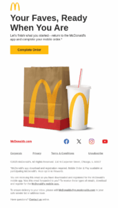 Mc Donald's triggered email cart abandoment email example by Mc Donald's
