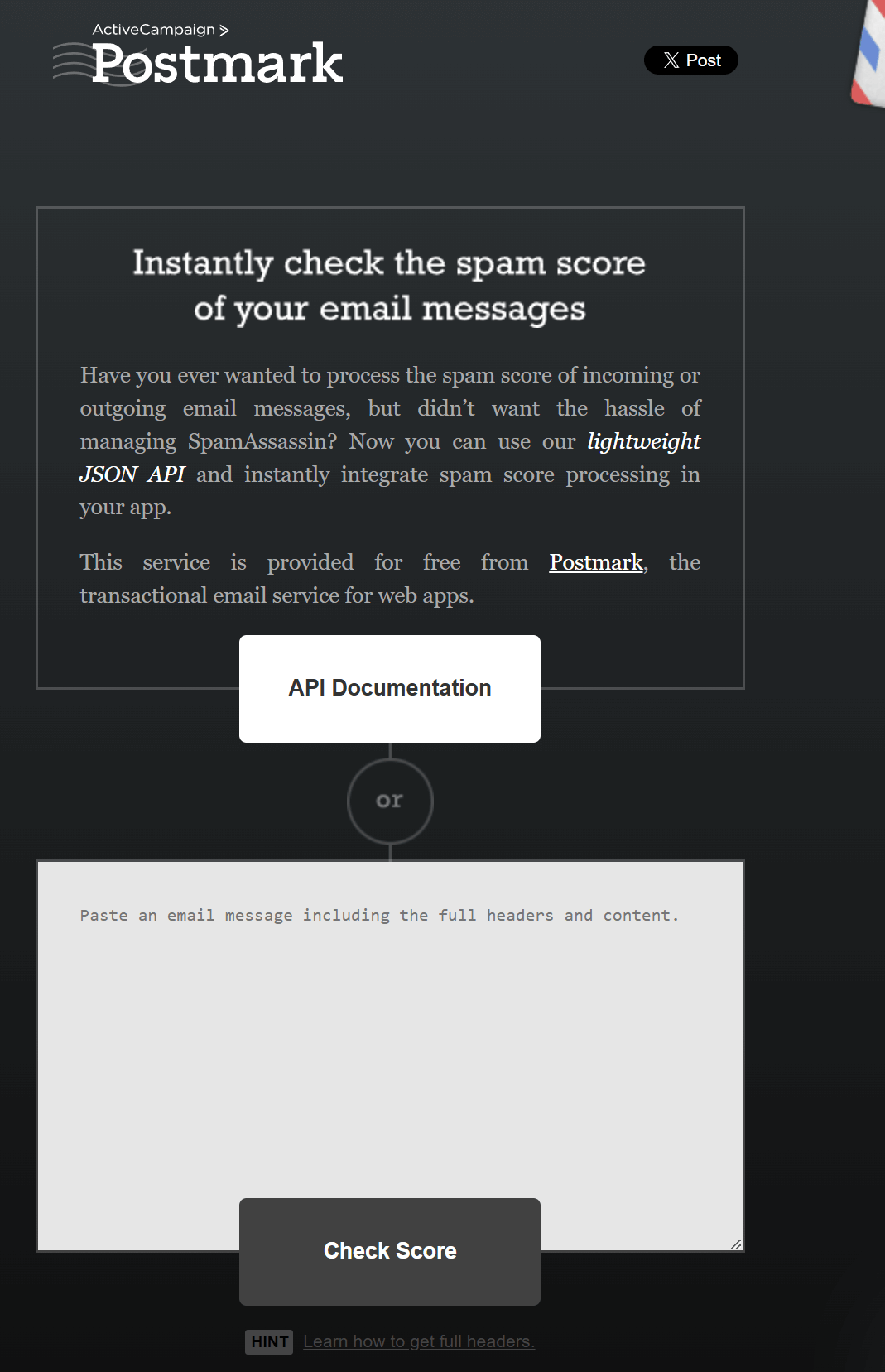 postmark spam score testing