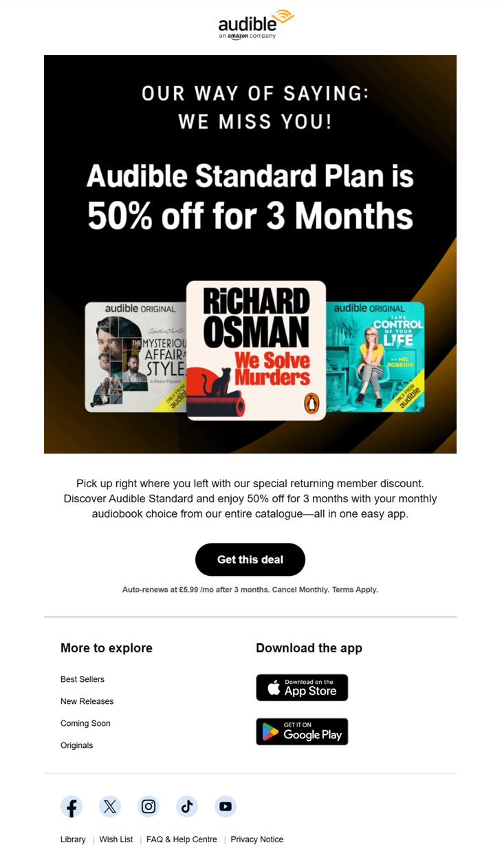 audible email retargeting example